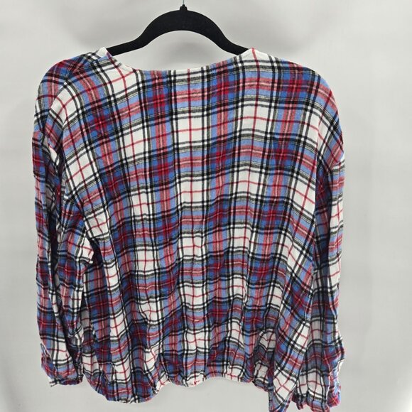 Lane Bryant Plaid Red Blue Button Rayon Tie Front Long Sleeve Shirt Size 20 - Picture 2 of 12